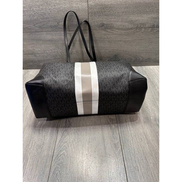 Michael Kors Eva Large Logo Stripe Tote Bag in Black White - Picture 4 of 16